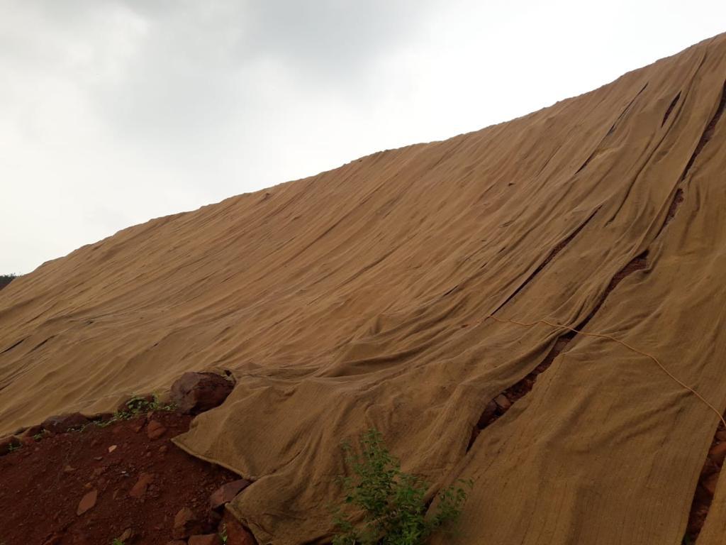 Covering of textile coir mat to prevent soil erosion job